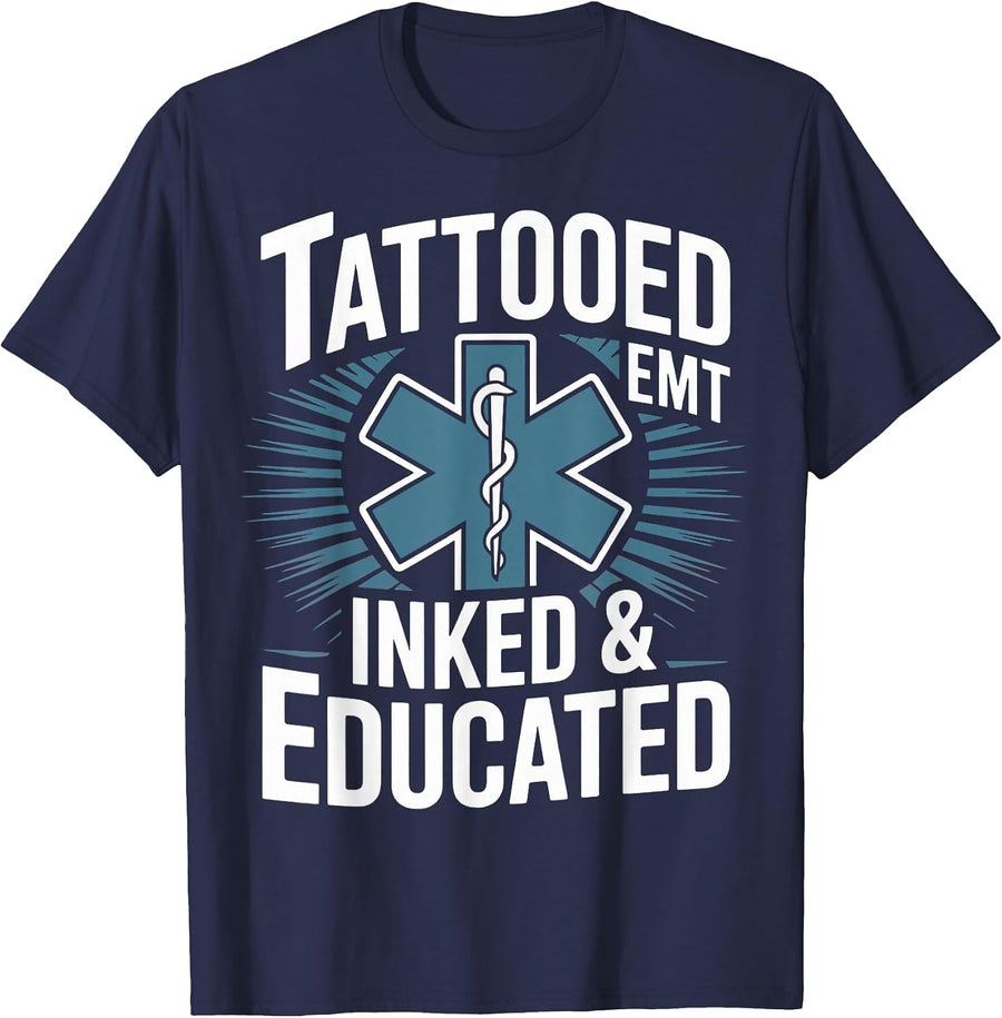 Tattooed EMT Inked Medical Healthcare EMS EMT Paramedic T-Shirt - Navy Blue