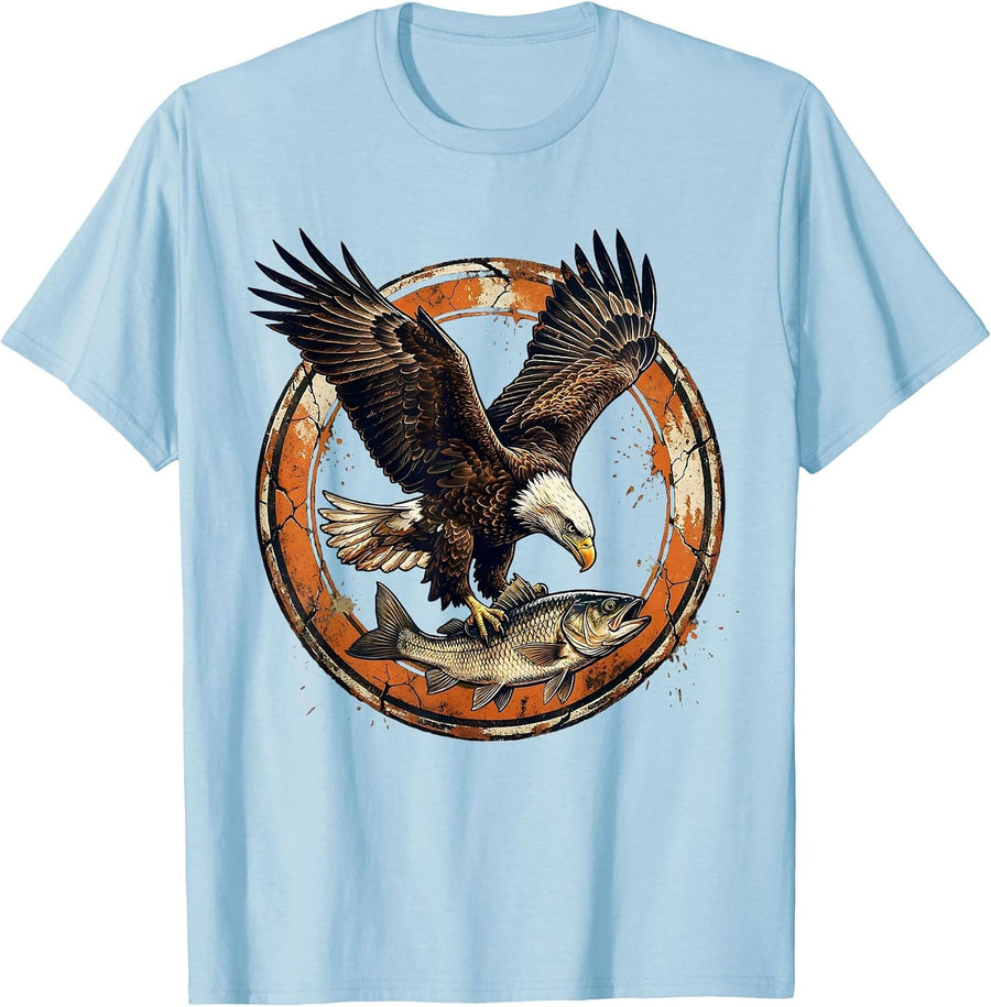 Men's Eagle Diving for Fish Graphic Fishing Design T-Shirt - Baby Blue