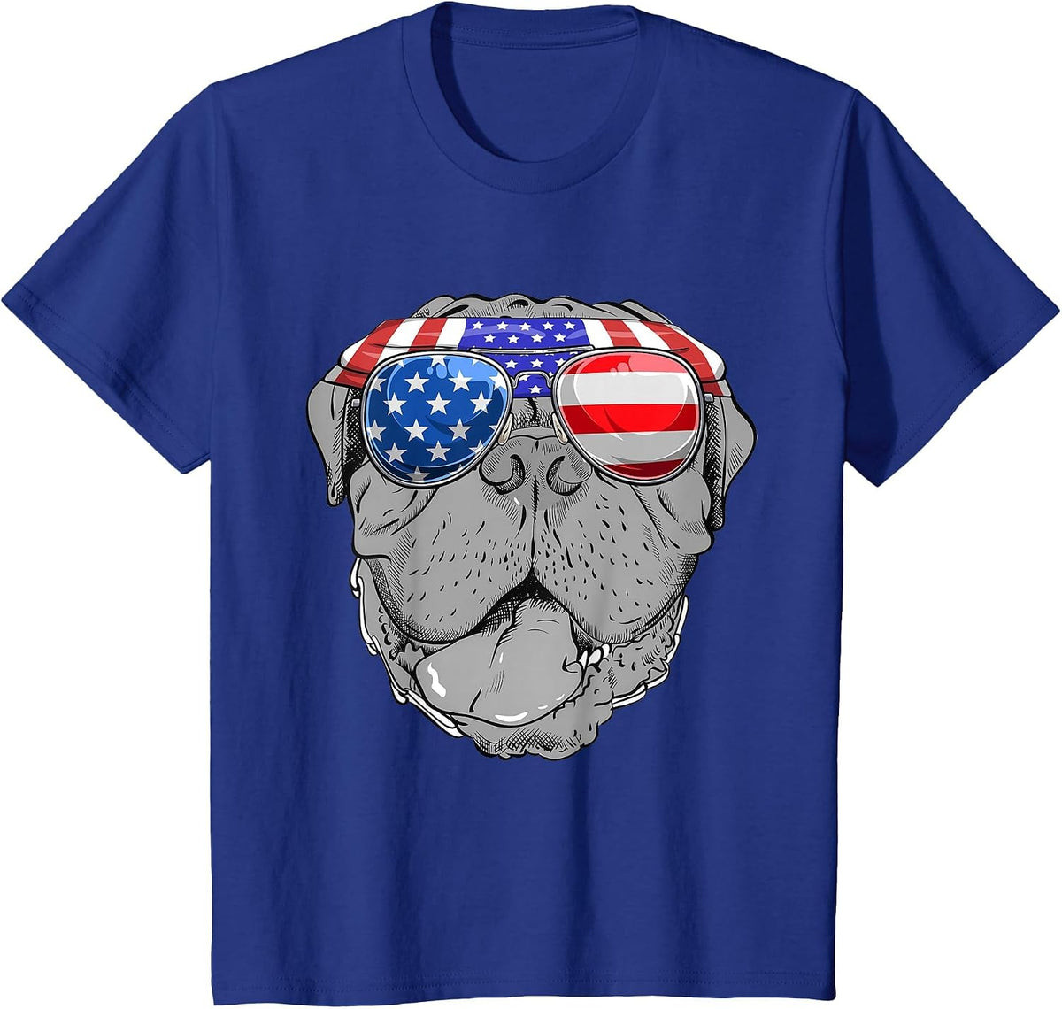 French Mastiff Dog Sunglasses Flag American T-Shirt - Royal Blue