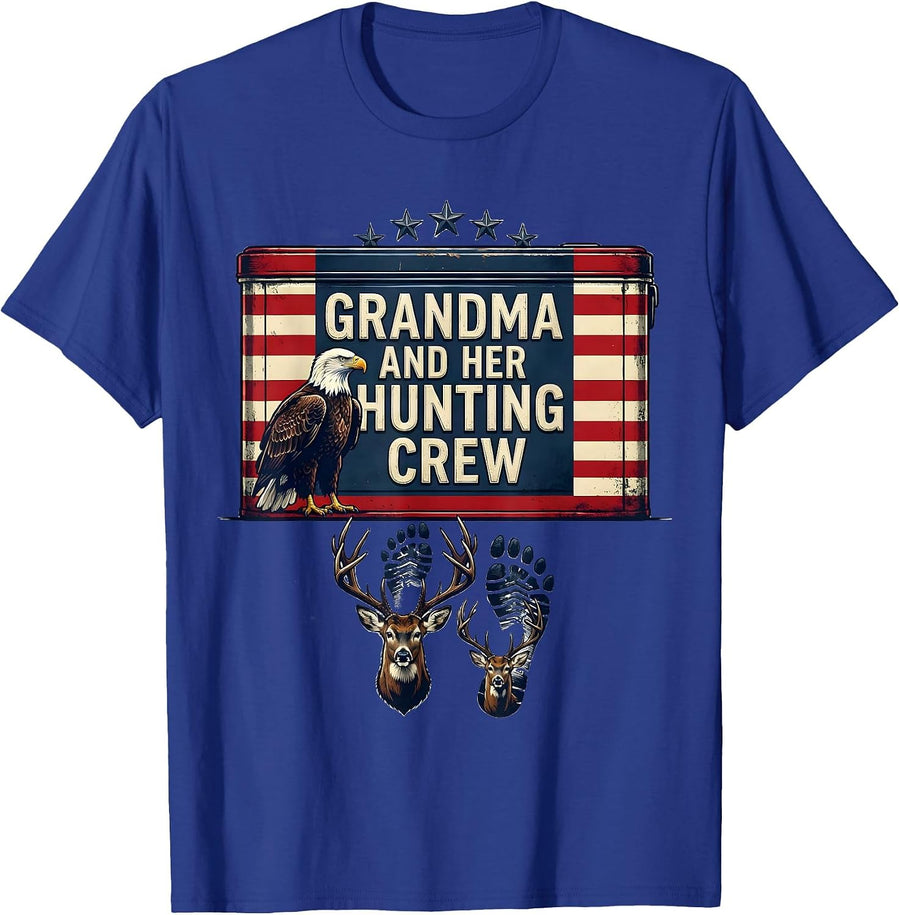 Grandma And Her Hunting Crew Patriotic Family Matching T-Shirt - Royal Blue