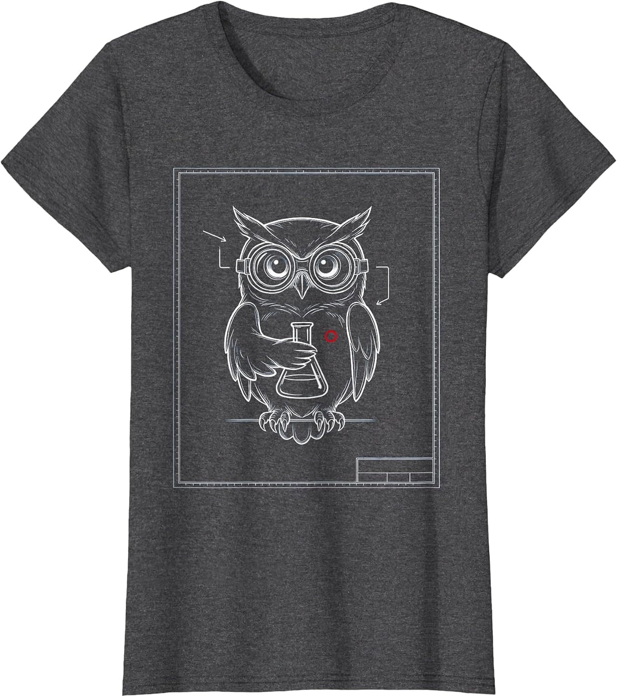 Women's Science Owl Lab Goggles Flask Graphic Tee T-Shirt - Dark Heather Grey