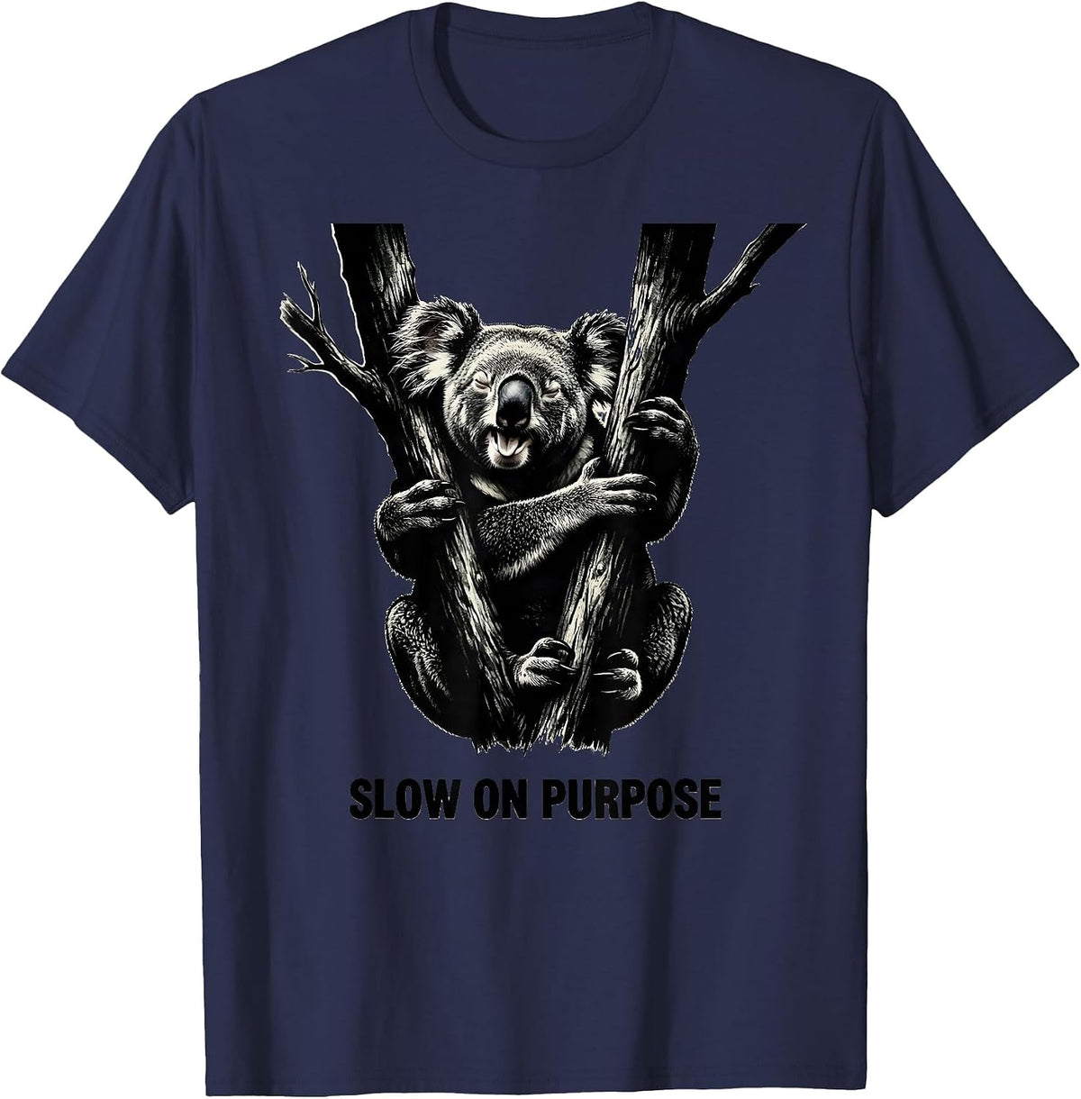 Slow On Purpose Cute Koala Animal Lover Humor T-Shirt - Navy Blue