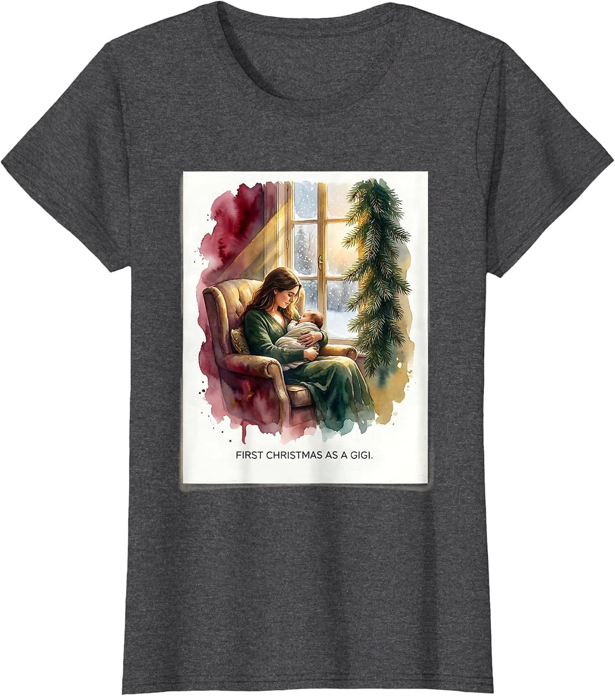 Women's First Christmas As A Gigi Watercolor Family Matching T-Shirt - Dark Heather Grey
