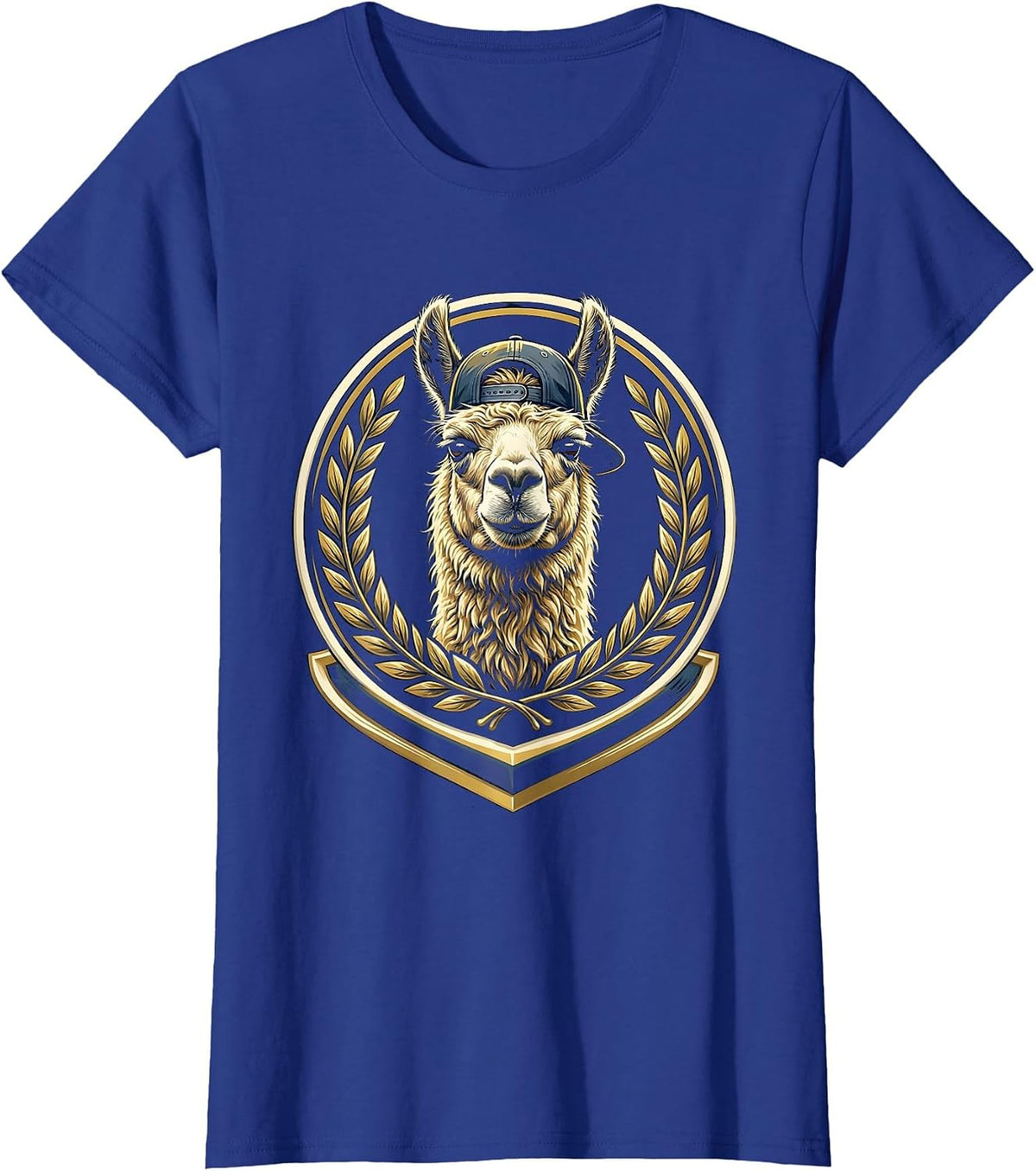 Women's Funny Llama Wearing Backwards Baseball Cap T-Shirt - Royal Blue