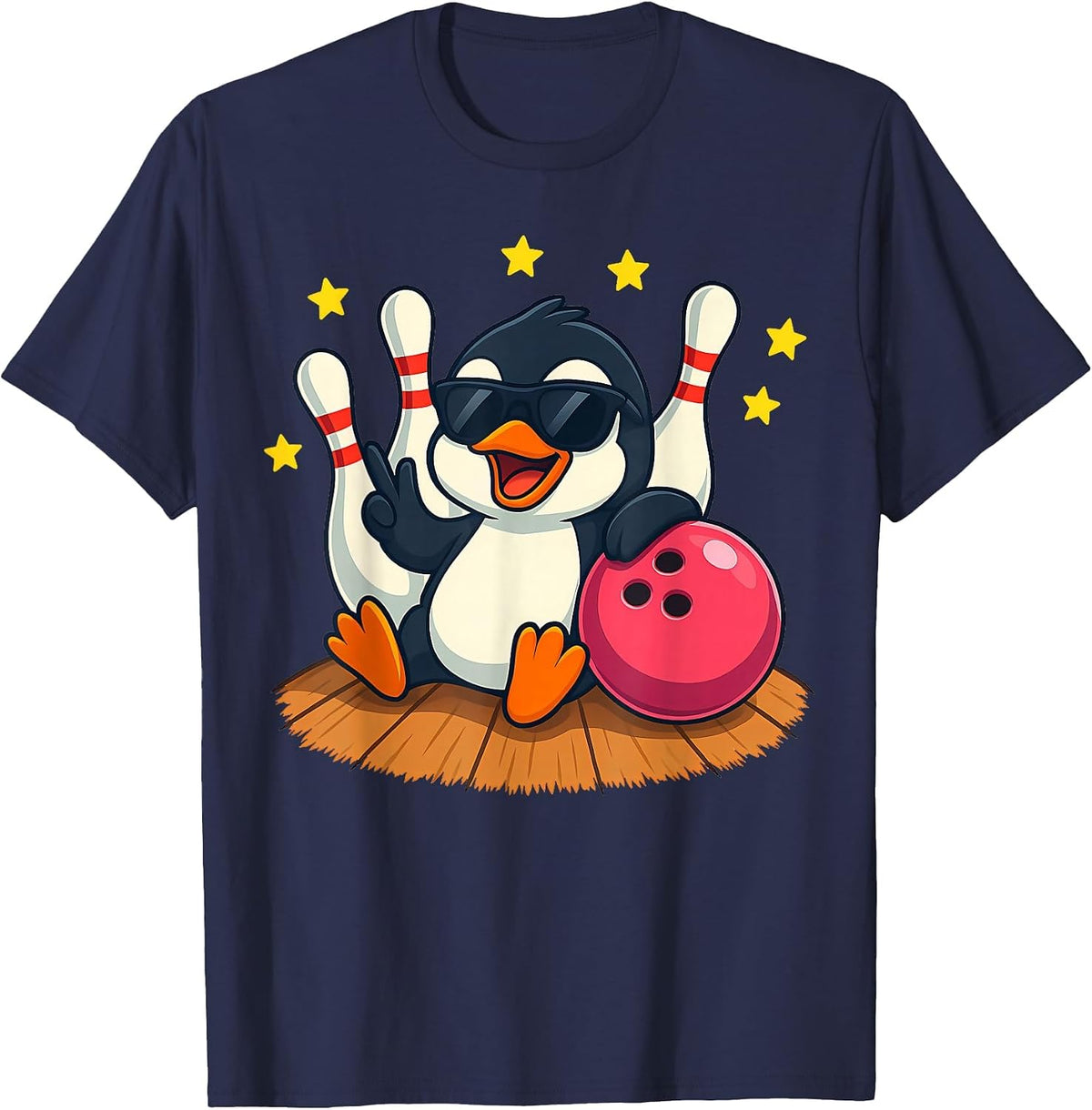 Cute Penguins with Sunglasses Playing Bowling for Men Women T-Shirt - Navy Blue