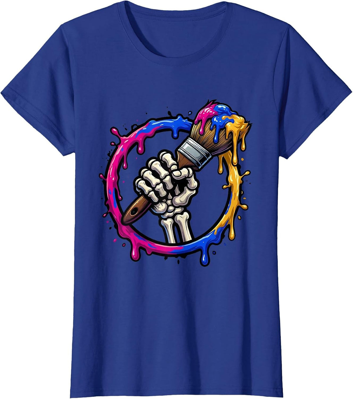 Women's Skeleton Hand Paintbrush Art Teacher Graphic T-Shirt - Royal Blue