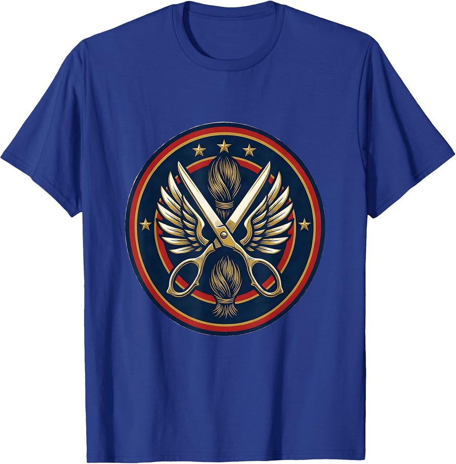 Barber Badge Humor Hairdresser Scissors Hair Stylist T-Shirt - Royal Blue