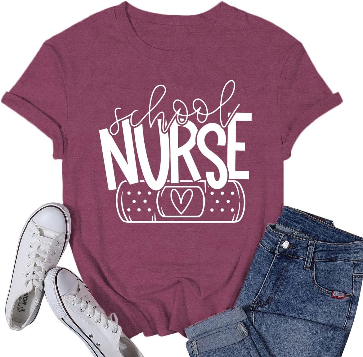 Womens School Nurse Shirt Nurse Heart Tshirt Nursing Life Tee Top - Purple