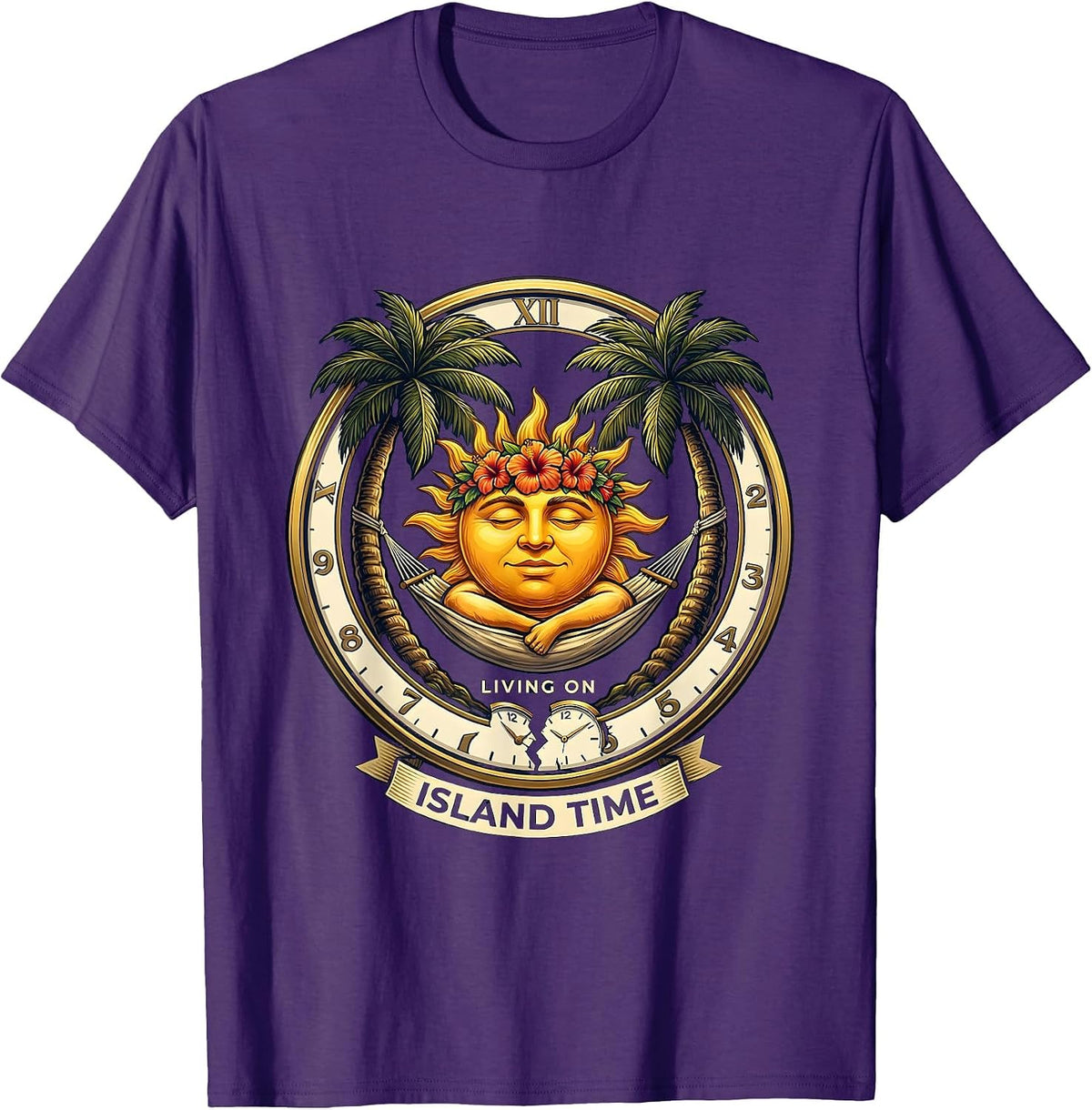 Living On Island Time Funny Hawaiian Design T-Shirt - Purple