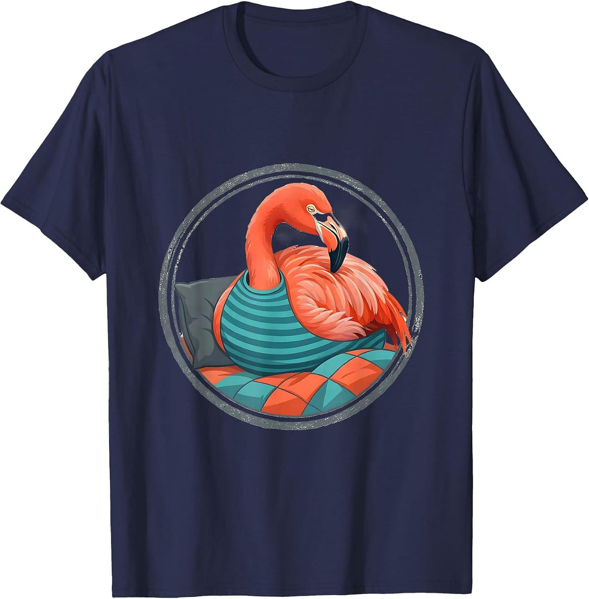 Seated Flamingo Pajama Top Cozy Animal Humor T-Shirt - Navy Blue
