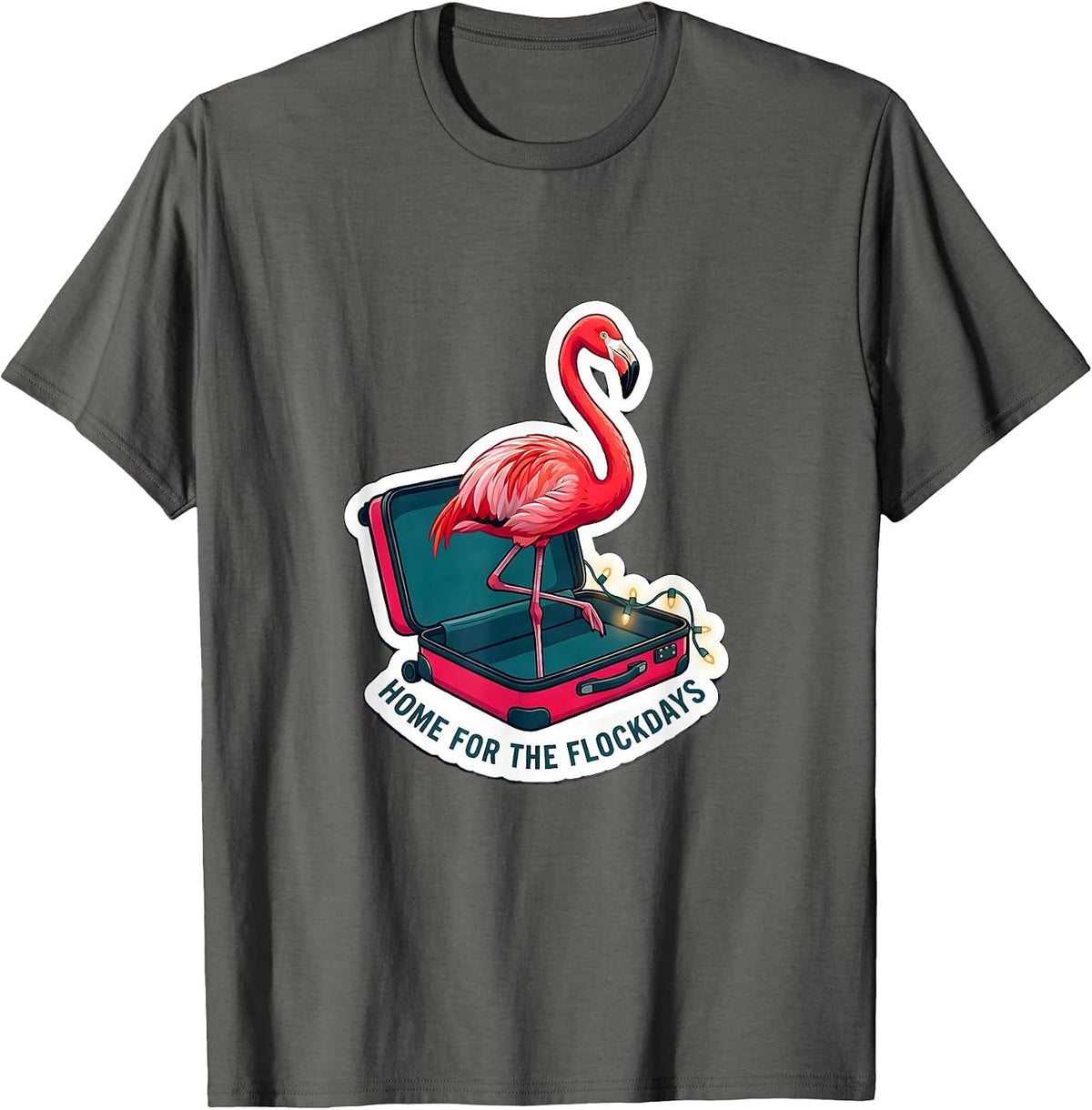 Home for the Flockdays Funny Flamingo Travel Gift T-Shirt - Asphalt Grey
