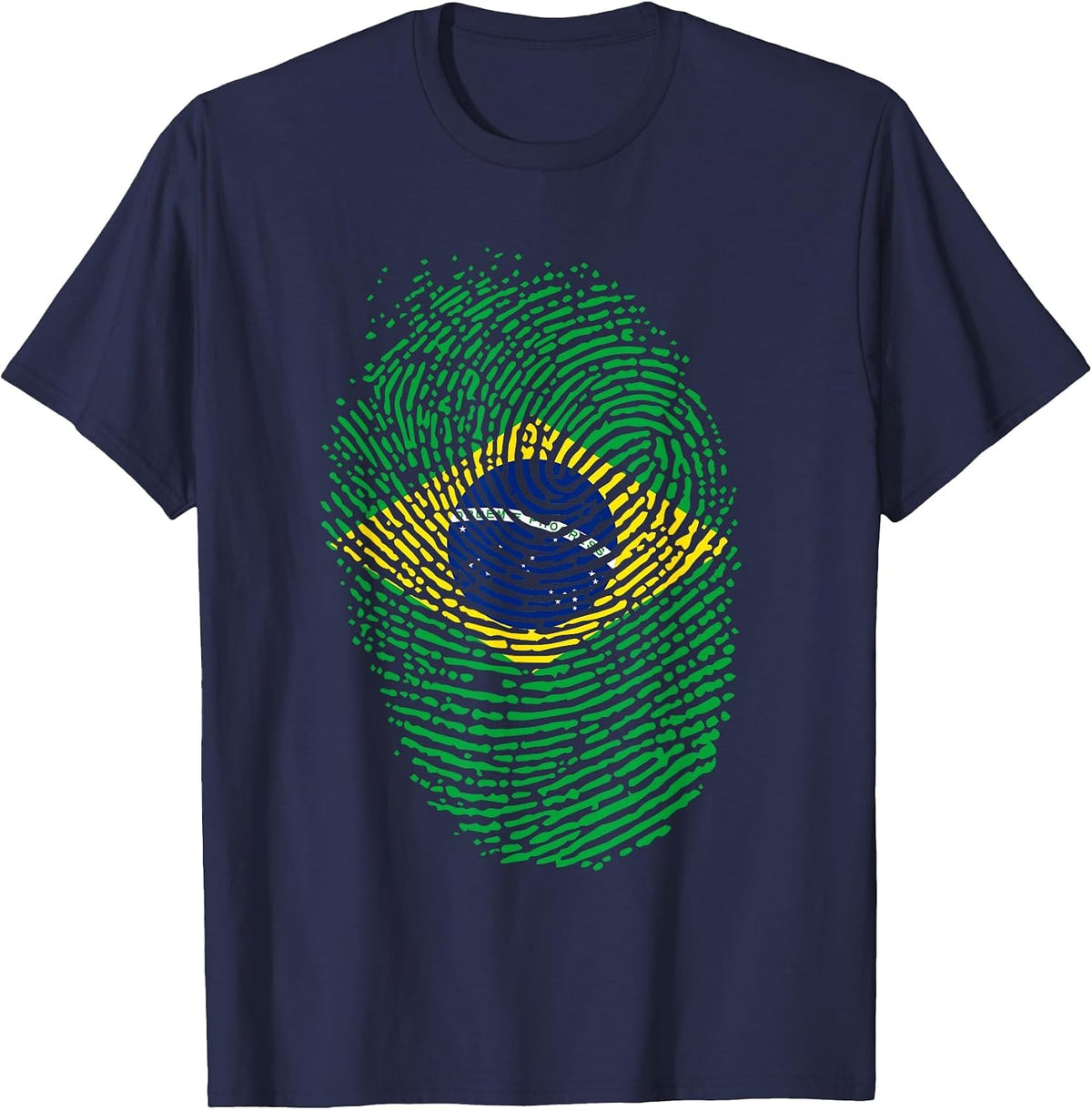 Patriotic Fingerprint Brazil Brazilian Flag T-Shirt - Navy Blue