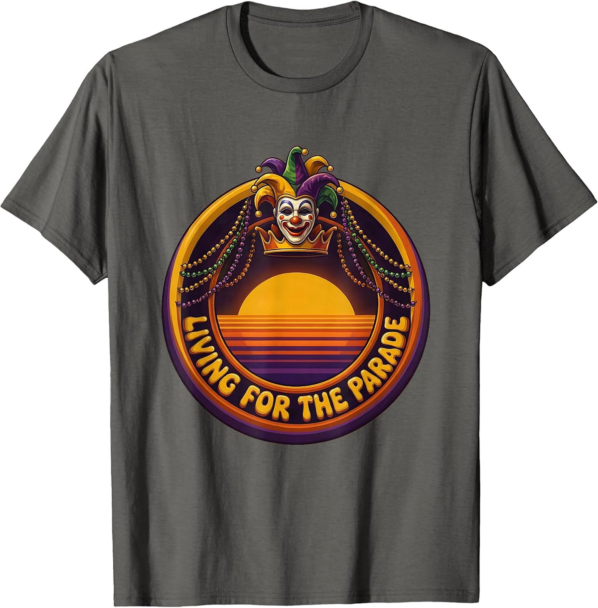 Men's Living for the Parade Mardi Gras Festive Design T-Shirt - Asphalt Grey