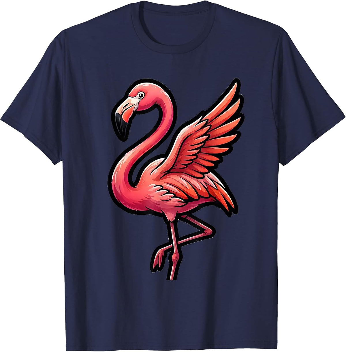 Men's Flamingo Bold Cartoon Pink Summer Vacation Gift T-Shirt - Navy Blue