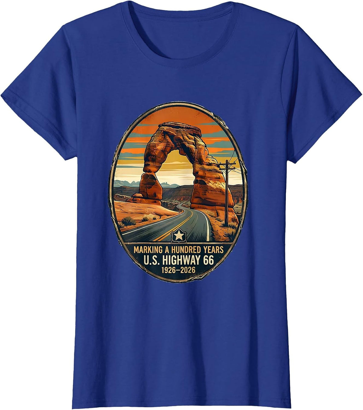 Women's Marking A Hundred Years — U.S. Highway 66 — 1926-2026 T-Shirt - Royal Blue