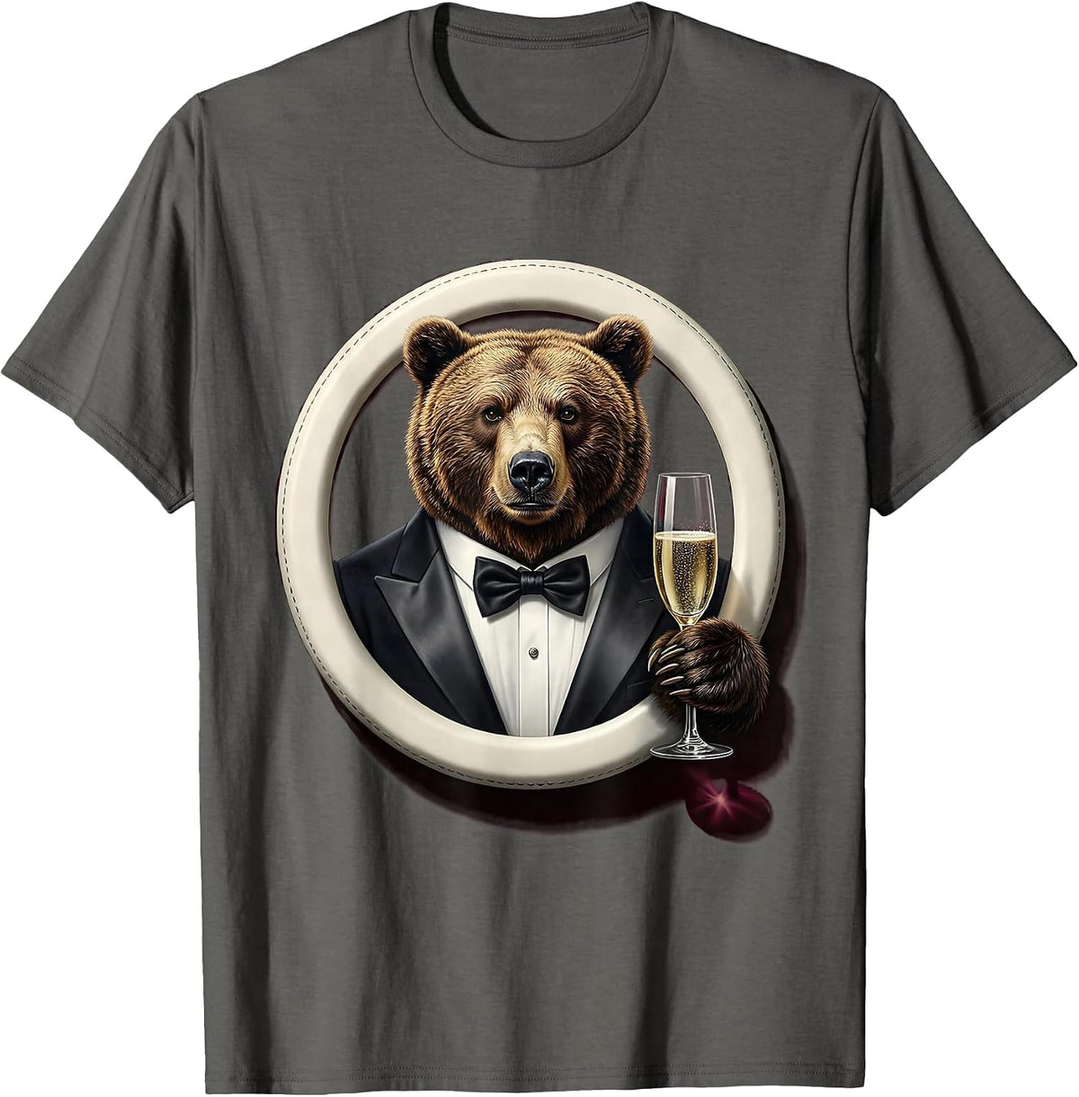 Bear in Tuxedo Champagne Toast Graphic T-Shirt - Asphalt Grey