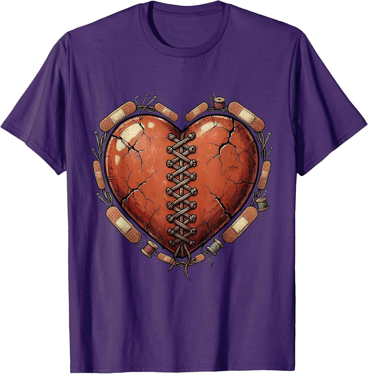 School Nurse Stitched Heart Graphic T-Shirt - Purple