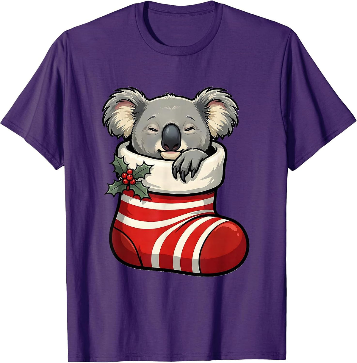 Koala In Christmas Stocking Cartoon Funny Novelty T-Shirt - Purple