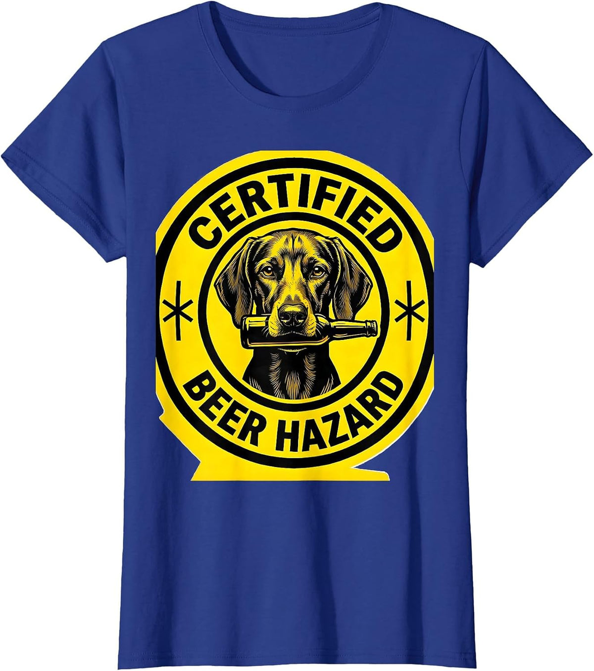 Women's Certified Beer Hazard Stencil Vizsla Dog Meme Humor T-Shirt - Royal Blue