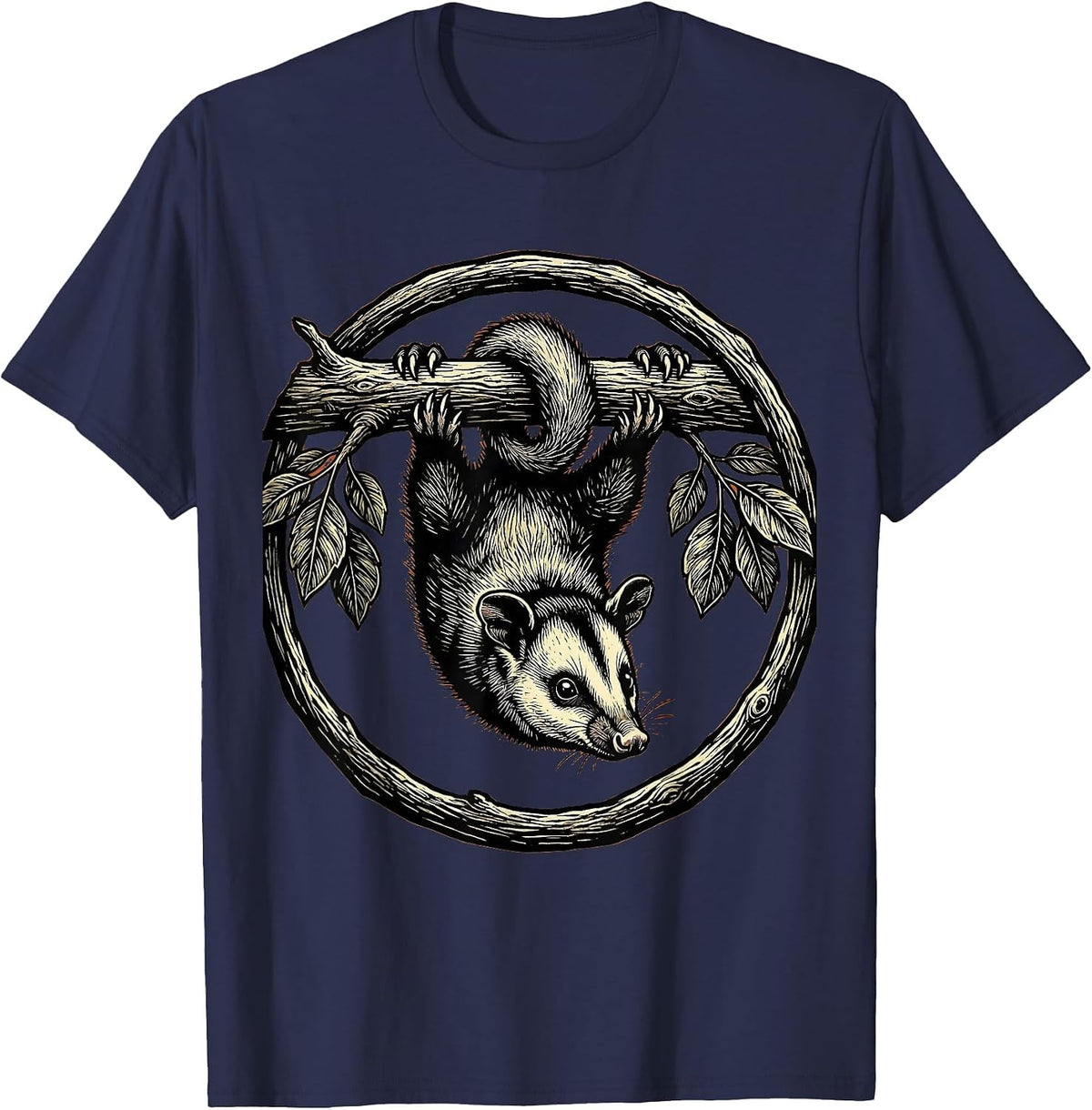 Opossum Hanging Upside Down From Branch T-Shirt - Navy Blue