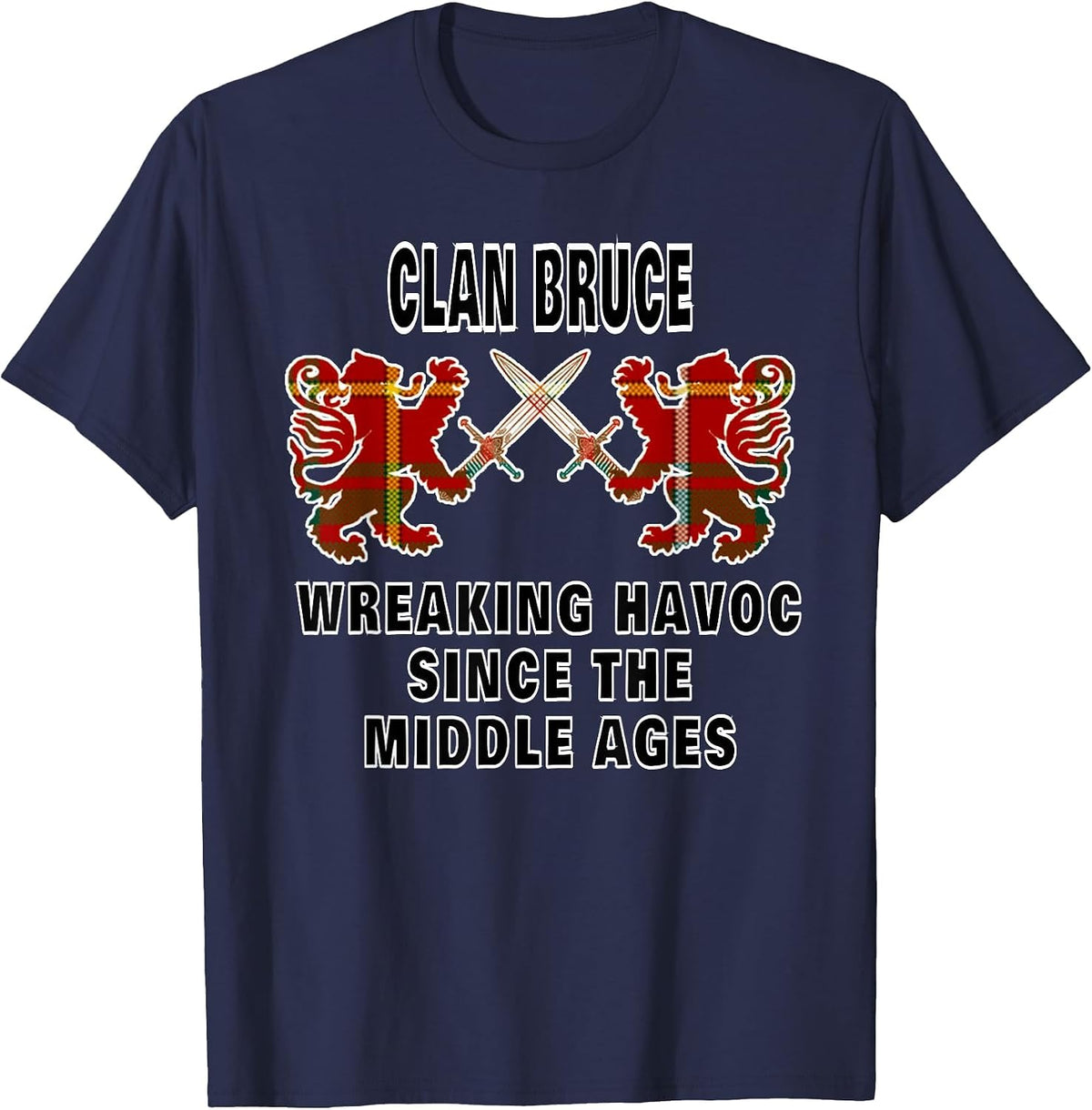 Bruce Scottish Clan Family Kilt Tartan Lion T-Shirt - Navy Blue