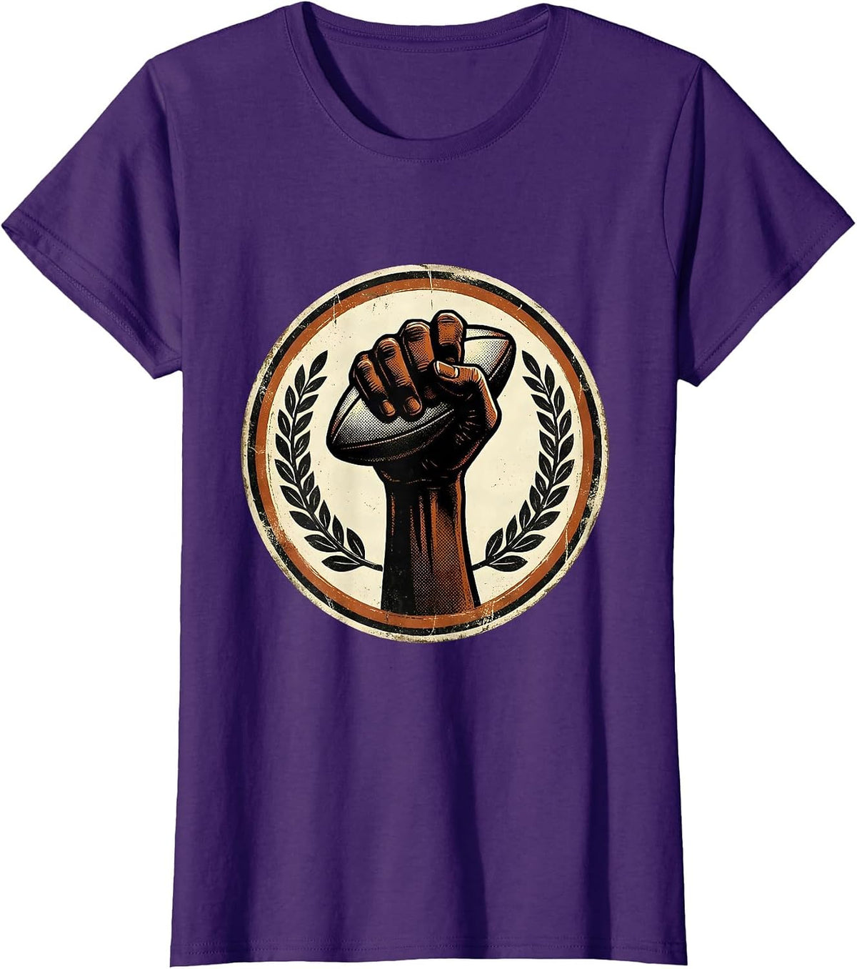 Women's Rugby Victory Fist Raised Celebration Graphic T-Shirt - Purple