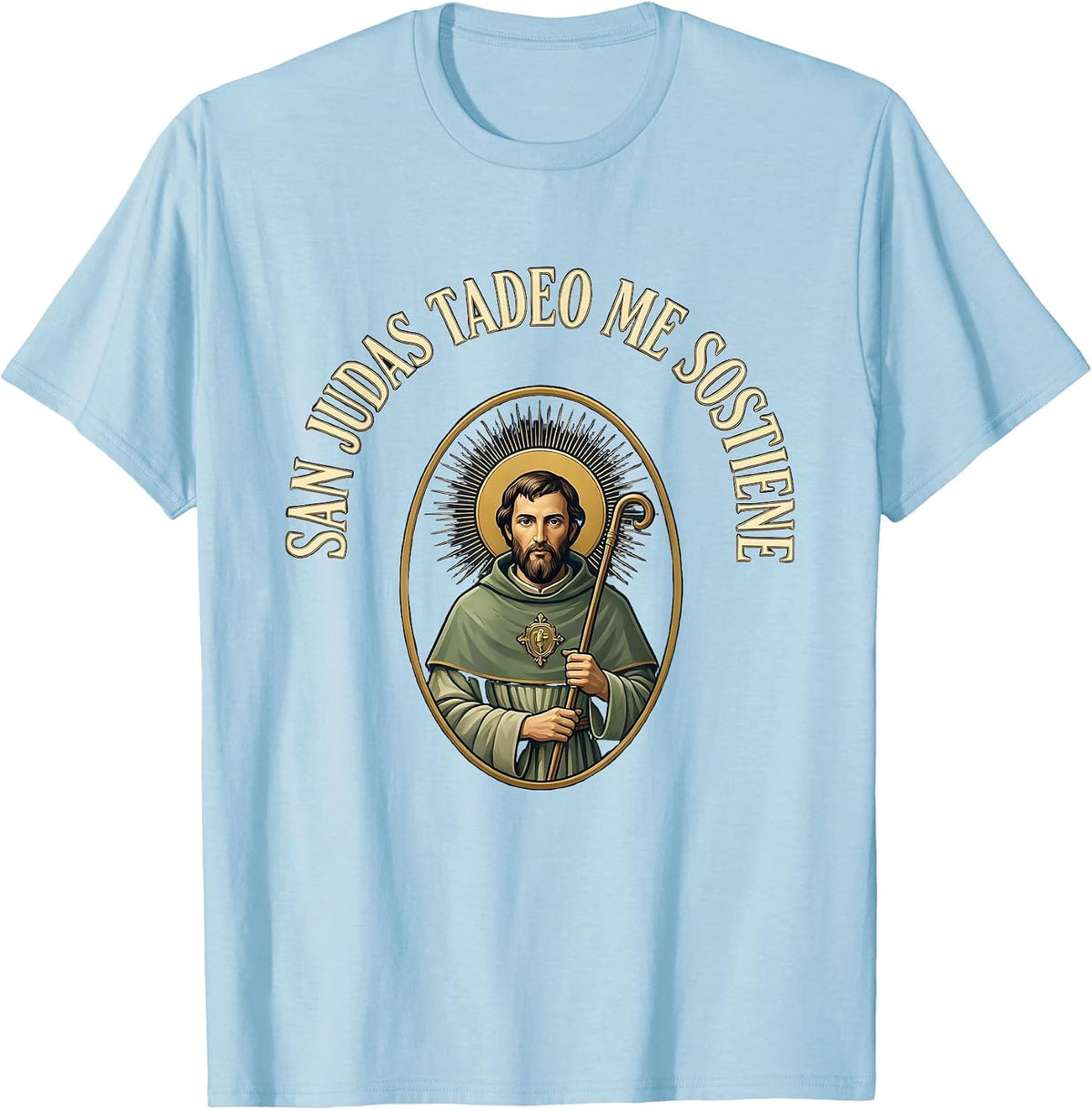 Men's San Judas Tadeo Me Sostiene Faith Spanish Catholic T-Shirt - Baby Blue
