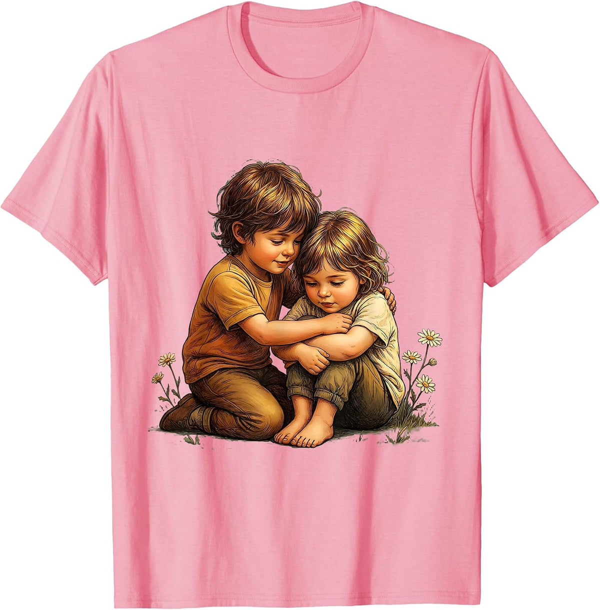 Men's Kindness in Action Child Comforting Friend Design T-Shirt - Pink