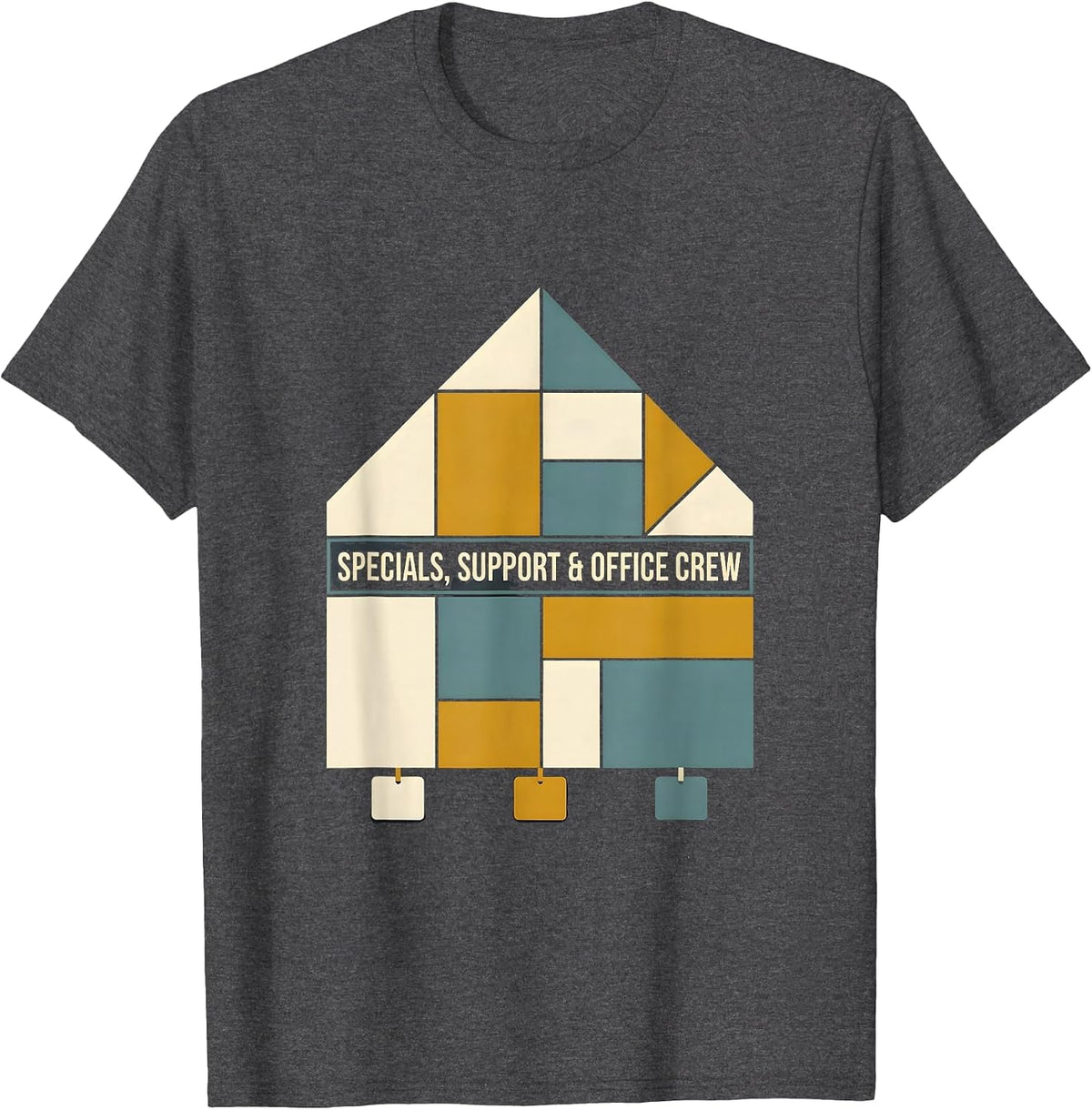 Men's Specials Support Office Crew Quilt Block Patchwork Teacher T-Shirt - Dark Heather Grey