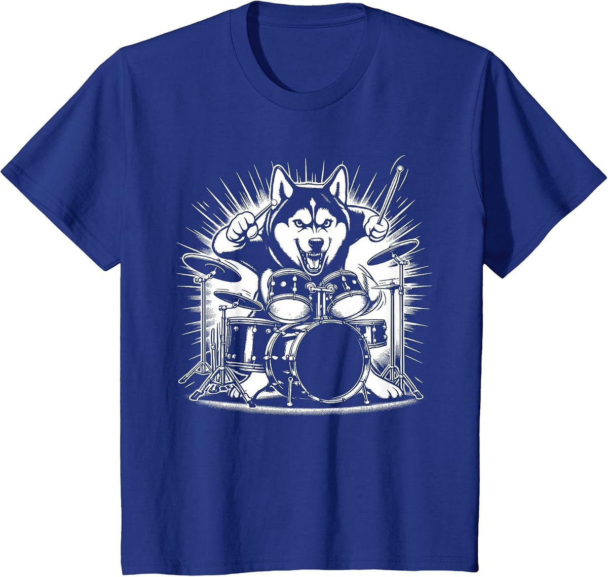 Drumming Husky Drummer Drums Music Rock Band T-Shirt - Royal Blue