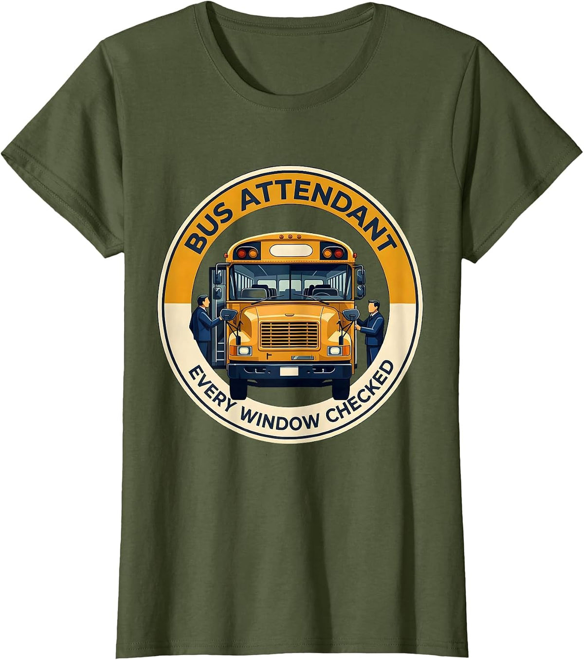 Women's Bus Attendant Every Window Checked Funny School Bus Driver T-Shirt - Olive Green