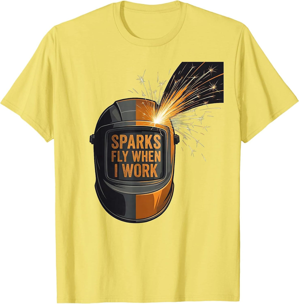 Men's Sparks Fly When I Work Welder Design T-Shirt - Lemon Yellow