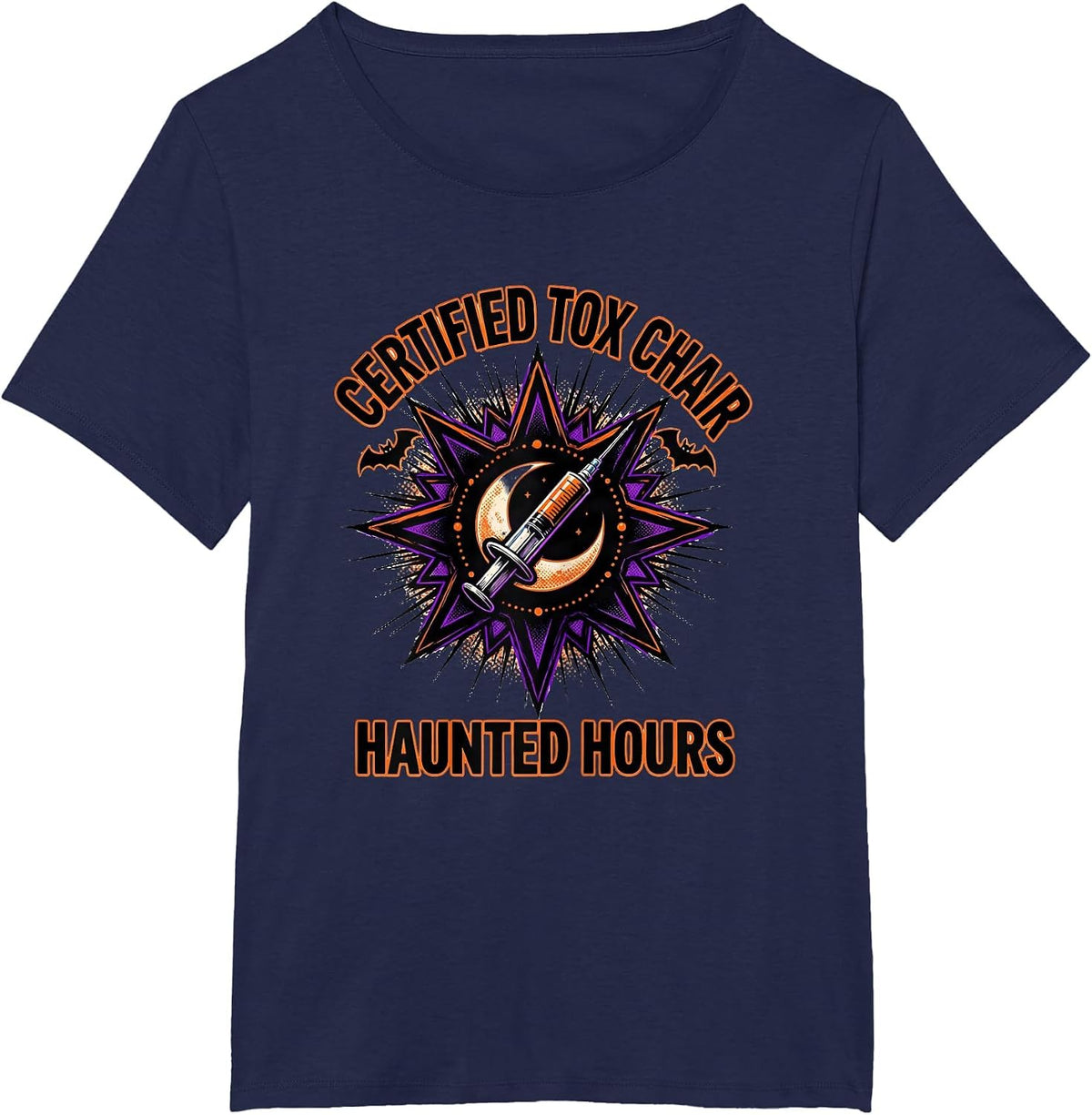 Women's Certified Tox Chair Haunted Hours Comic Book Halloween T-Shirt - Navy Blue