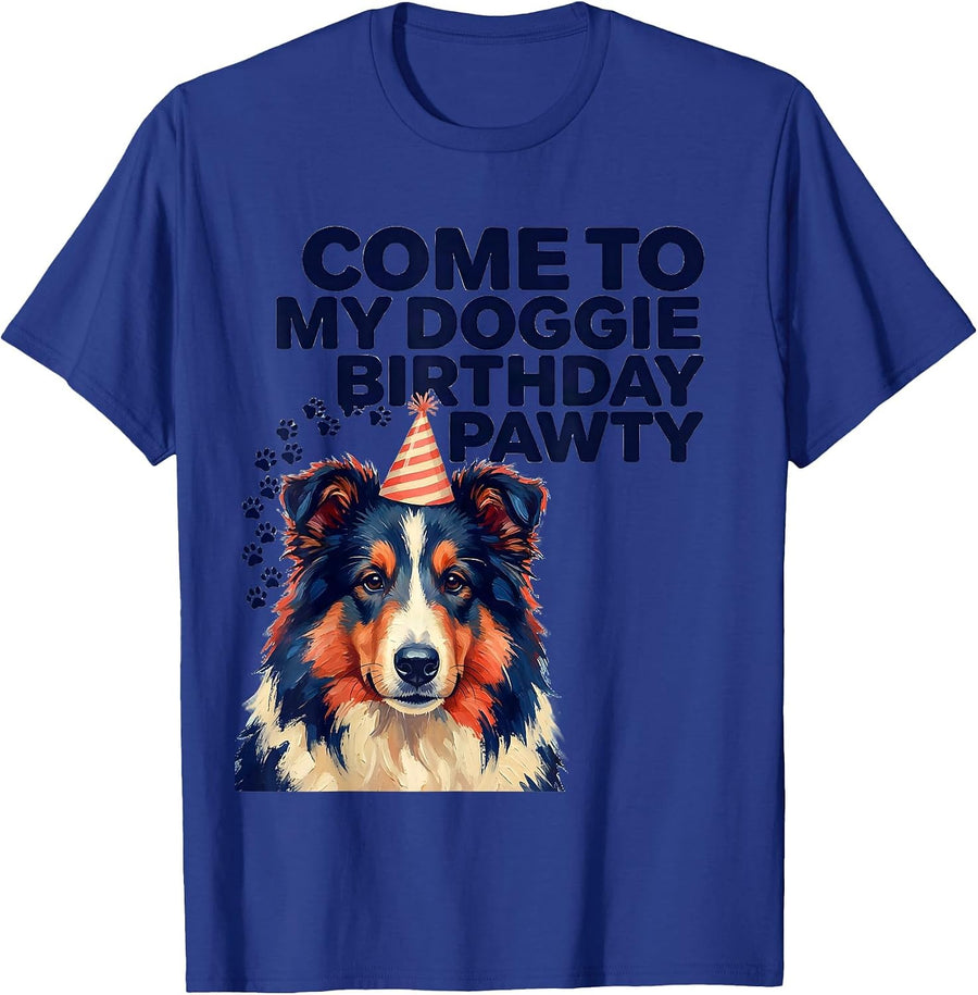 Come To My Doggie Birthday Pawty Playful Toddler Puppy Theme T-Shirt - Royal Blue