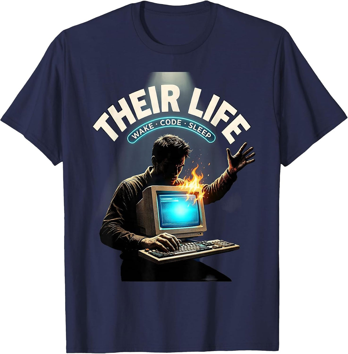 Their Life Wake Code Sleep Funny Programmer Humor T-Shirt - Navy Blue
