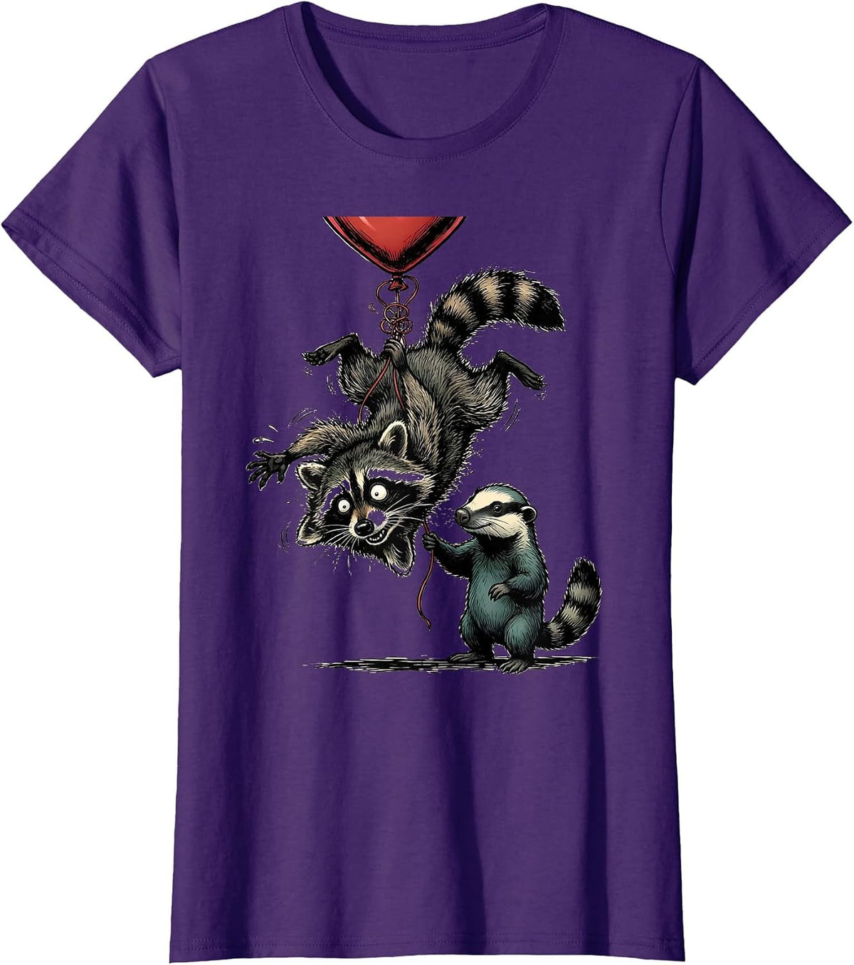 Women's Scruffy Raccoon Opossum Funny Valentine Gift T-Shirt - Purple