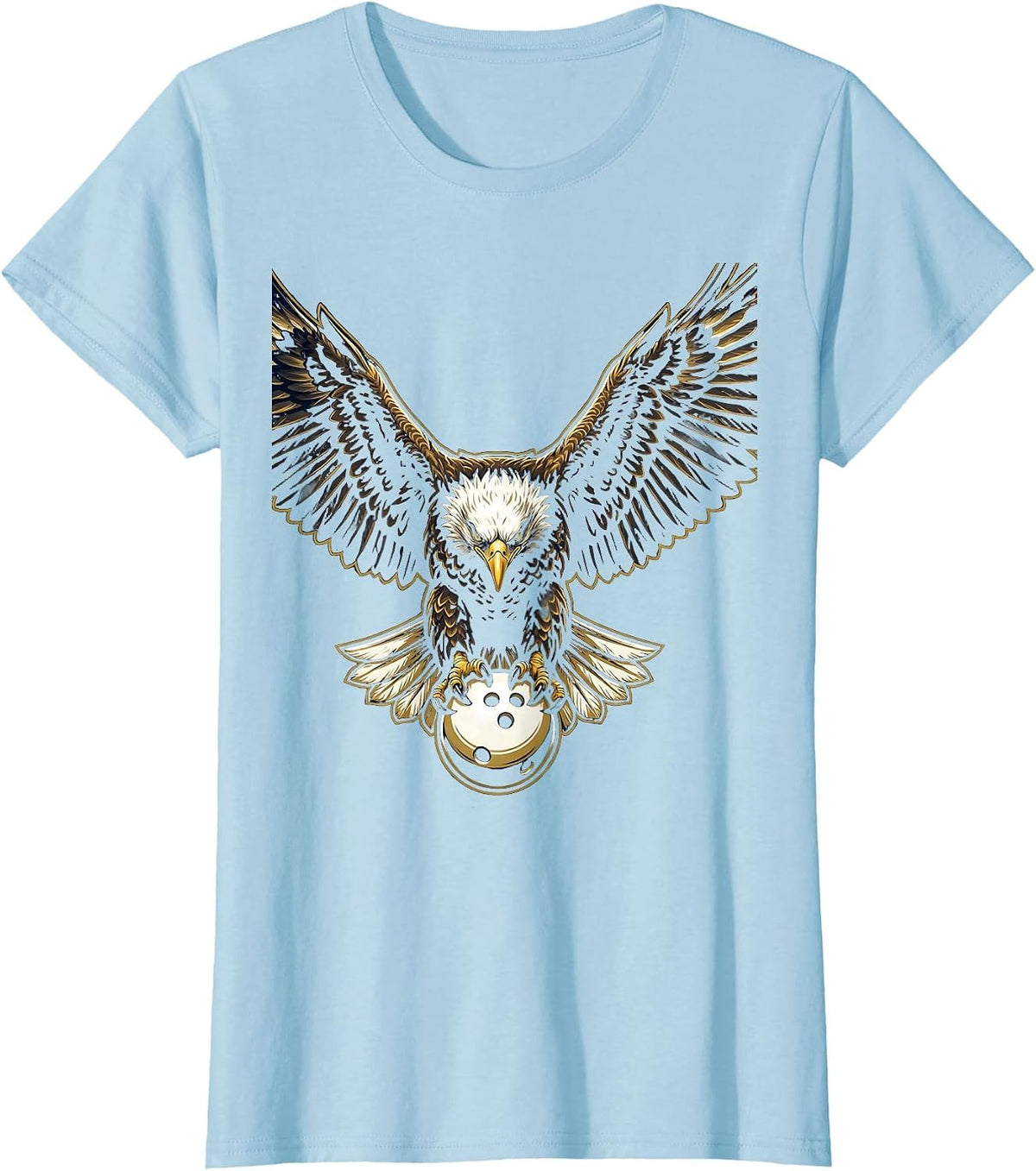 Women's Eagle Bowling Ball Strike Graphic Tee T-Shirt - Baby Blue