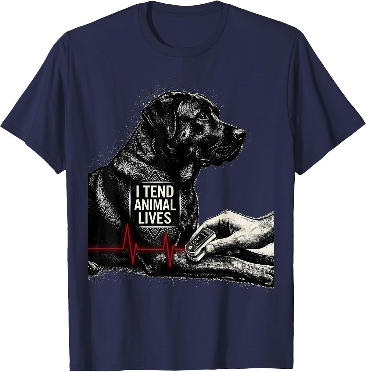 Men's I Tend Animal Lives Blackwork Dotwork Vet Tech Veterinary T-Shirt - Navy Blue
