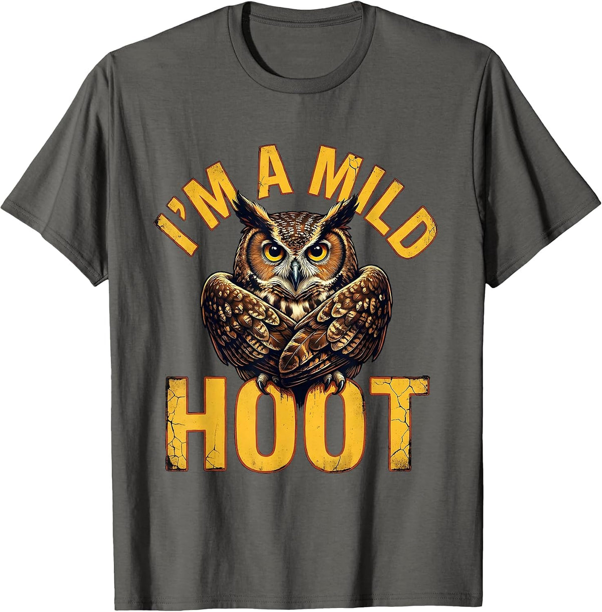 Men's I'm A Mild Hoot Distressed Owl Bird Lover Vintage Humor T-Shirt - Asphalt Grey