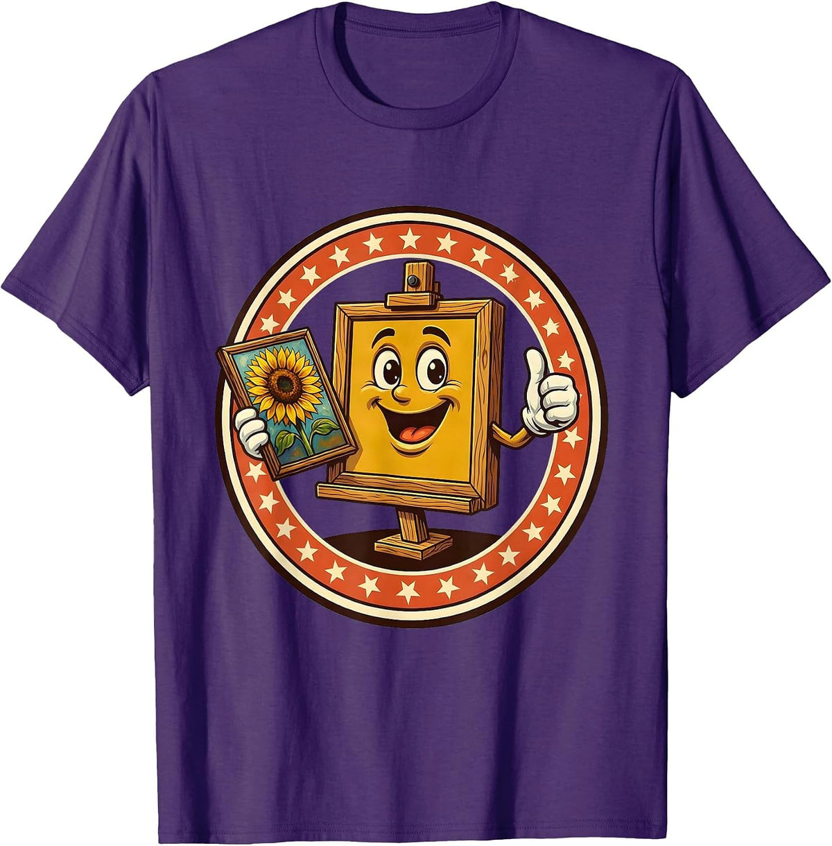 Art Teacher Easel Sunflower Painting Graphic T-Shirt - Purple