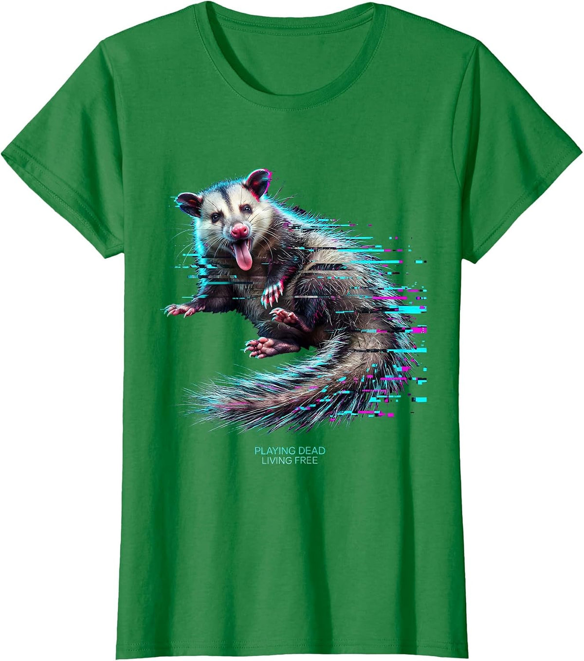 Playing Dead Living Free Opossum Design T-Shirt - Kelly Green