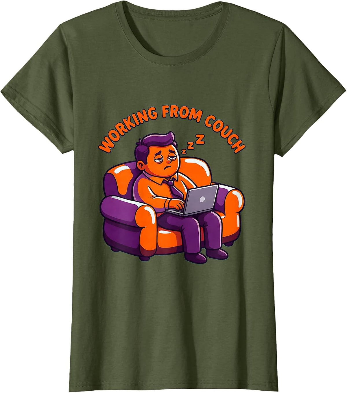 Women's Working From Couch Labor Day Exhausted Worker Design T-Shirt - Olive Green
