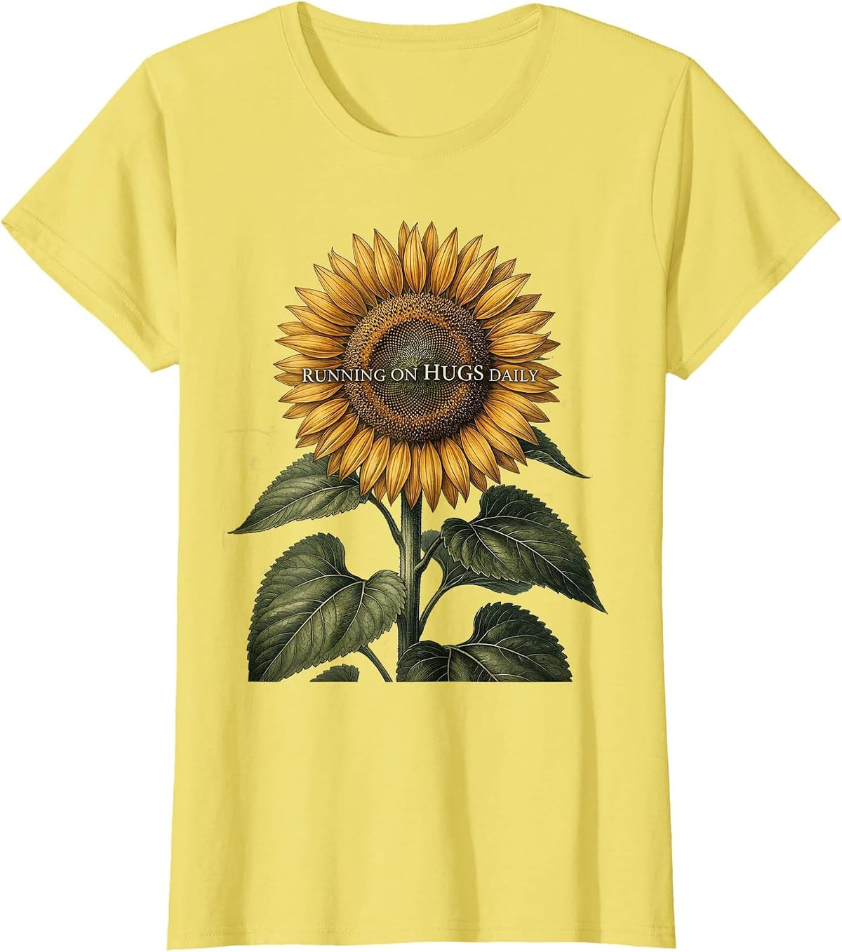 Running on Hugs Daily Daycare Teacher Design T-Shirt - Lemon Yellow