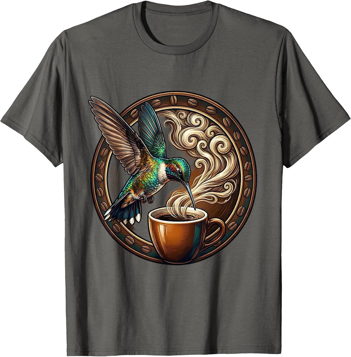 Hummingbird Espresso Coffee Lover Graphic Tee T-Shirt - Asphalt Grey
