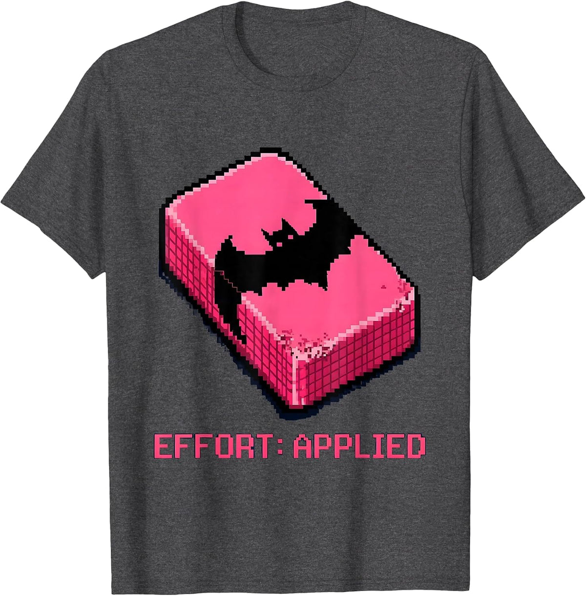 Effort: Applied Pixel Art Pink Eraser Halloween Teacher T-Shirt - Dark Heather Grey