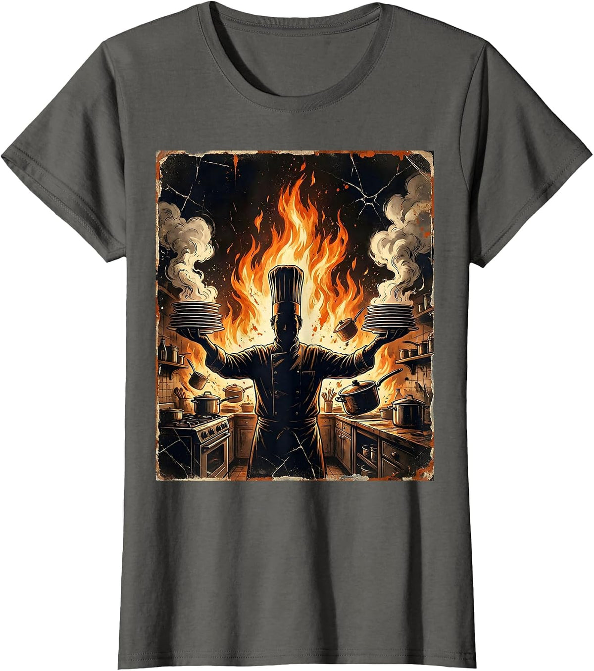 Women's Chaos Coordinator Chef Spinning Plates Graphic T-Shirt - Asphalt Grey