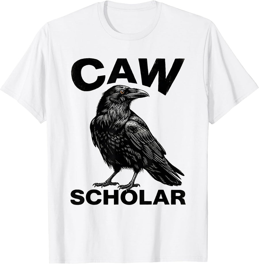 Men's Caw Scholar Scratchboard Gothic Crow Art Bird Lover T-Shirt - White