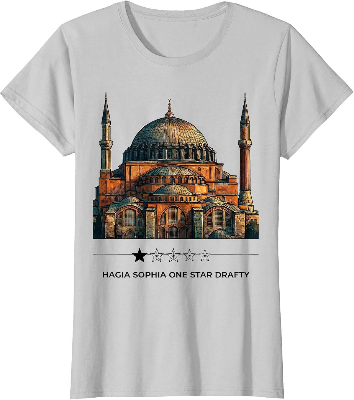 Hagia Sophia One Star Drafty Funny History Buff T-Shirt - Silver Grey