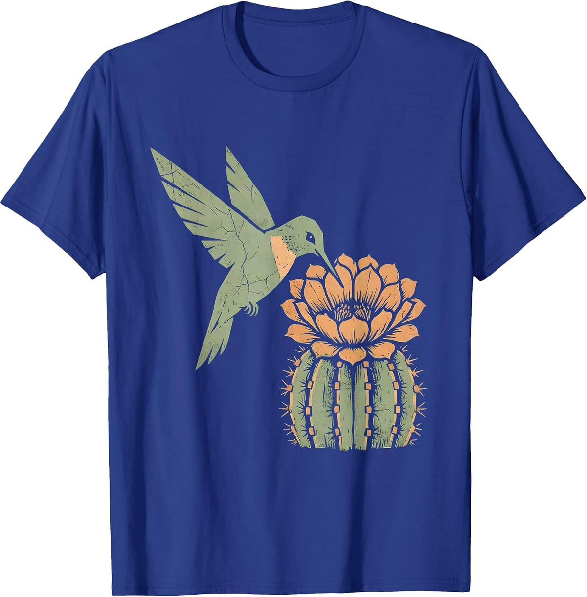 Boho Hummingbird Desert Cactus Flower Art T-Shirt - Royal Blue