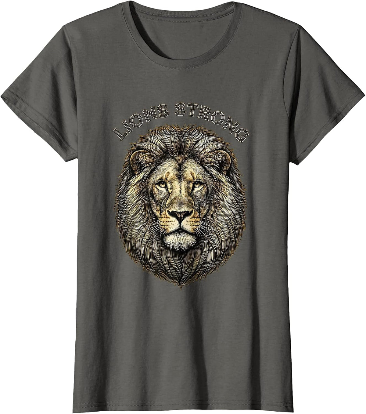 Women's Lions Strong Crosshatch Etching Lion Fan Animal Pride T-Shirt - Asphalt Grey